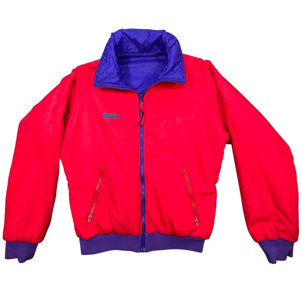 VTG 90s Columbia Red Blue Reversible Radial Sleeve Bomber Jacket Mens M